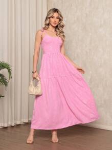 Long Dress With Straps And Loose Cups - 淺粉色 - 查看 2