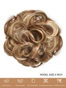 凌乱波浪发髻假发，合成发髻马尾辫接发黑色棕色金色红色发髻发片，适合女士弹性发髻 - 彩色 - 查看 2
