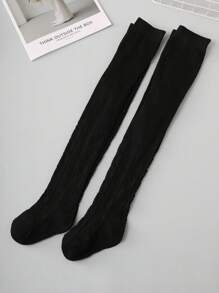 2 piezas Medias negras con estampado de corazón para niñas - Negro - Ver 5