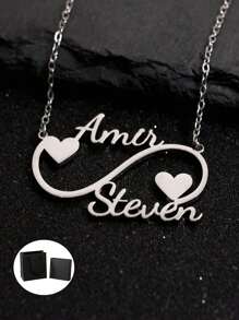 1pc 18k Gold Stainless Steel Two Names Infinity Necklace Necklace Accessory, Name Necklace, Double Name Necklace, Custom 3D Name Plate Necklace, Gold Nameplate Necklace - Multicolor - View 11