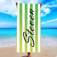 1 件定制条纹沙滩巾，带有个性化名称/文字，超强吸水游泳巾，舒适沙滩巾，时尚泳池巾，时尚瑜伽垫，沙滩配件，节日完美礼物，有多种尺寸可供选择，非常适合游泳、露营和旅行