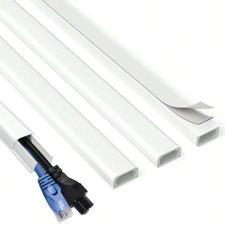 4 szt. osłon przewodów na 2 przewody, 68-calowy ukrywacz przewodów montowany na ścianie, biały zestaw osłon przewodów, osłona przewodu do przedłużacza, kabel Ethernet, przewód głośnikowy, 4X L17in W0.7in H0.4in