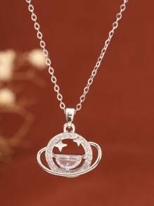 1 chiếc dây chuyền thép không gỉ hình vũ trụ, dây bạc sang trọng kiểu Âu Mỹ, mặt dây chuyền hình sao và trăng, thích hợp cho tiệc tùng, đeo hàng ngày, làm quà tặng cho người yêu. - Bạc - Xem 1