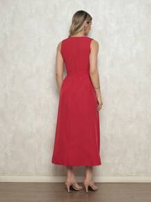 Elegant Women's Crepe Dress - Fitted Waist, Discreet Neckline And Loose Skirt - Ideal For Formal And Casual Events - 紅色 - 查看 4
