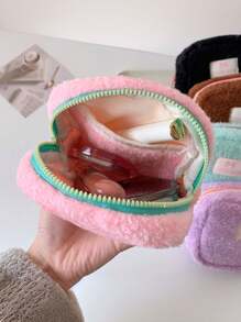 1 Plush Square Lightweight Flat Wallet, Sanitary Napkin Storage Makeup Bag, Cosmetics Storage Bag, Cosmetics Storage Bag Mini Bag Travel Accessories Makeup Brush Bag Cosmetics Container Makeup Bag Travel Essentials Women's Accessories Travel Supplies,For Holiday Beach, Bathroom Collection, Bedroom Collection, Large Capacity