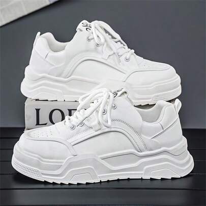 أحذية رياضية للرجال من الجلد الأصلي ذات نعل سميك وزيادة للارتفاع، النعل ناعم ومقاوم للتآكل، إصدار جديد للربيع