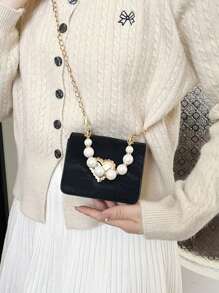 1pc Mini Princess Style Heart Pearl Handbag, Suitable For Party, Gathering, Events - Multicolor - View 7
