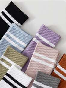 3 pares de cómodas medias de dedo con rayas - Medias hasta el tobillo para mujer de otoño - Suaves, transpirables, cómodas, sencillas, elementos esenciales de calzado con estilo