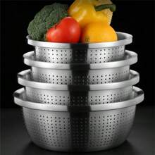 Stainless Steel Drain Basket Colander Round Rice Cleaning Sieve Fruit Vegetable Washing Basin Strainer Filter Kitchen Utensils