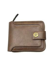 1pc, Men's Wallet, Retro PU Leather Multi Card Zipper Wallet, With 8 Card Slots And Change Pocket, Large Capacity Buckle Credit Card With Zipper, Brown,Large Capacity Multi-Card Slots,Business Casual Style,Birthday Gift,Graduation Gift,Father's Day Gift