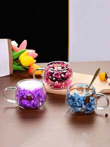 1pc High-Quality Double Wall Glass Coffee Cup - Transparent Hollow Glass Glassware For Coffee, Beverage - Unique Floral Design, Elegant Double Wall Glass Cup, Suitable For Home Or Gift