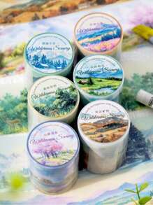 1 Rollo de cinta decorativa con temática de paisaje de Glitter Crepuscular PET, Serie de escenas de montañas y mares para scrapbooking y manualidades, para todas las estaciones