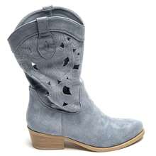 Botas occidentales de tacón bajo con recortes calados - Estilo vaquera - Azul - Ver 3