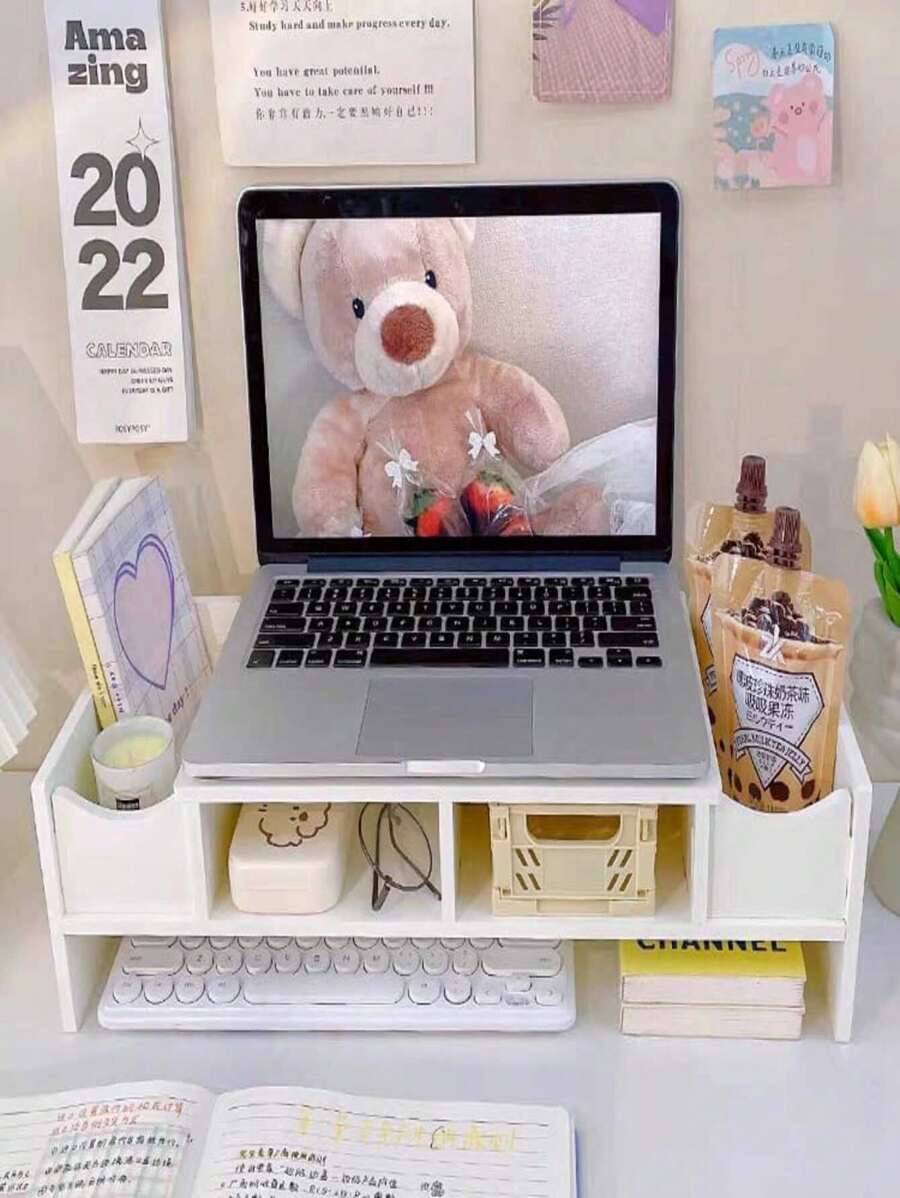 Multifunctional Desktop Stand, Multi-Layer Stackable Desktop Stand, Free Combination Of Office Supplies, Comfortable, For Computer Monitor - 白色 - 查看 1