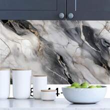1 Roll Grey Marble Peel And Stick Wallpaper, Waterproof, Moisture Proof, Oil Resistant, Heat Resistant, Suitable For Kitchen Countertop, Cabinet, Bathroom, Office Desk, Modern Style - Multicolor - View 4