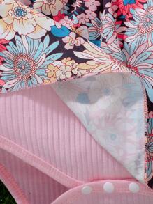 Nouveau body d'été bébé fille avec fleurs, manches calamistrées, broderie, nœud, patchwork en maille, mignon