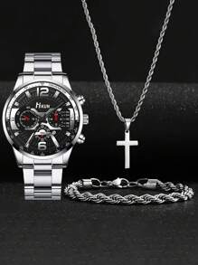 3 件青少年手表套装：经典手表 + 时尚手链 + 高级项链，专为青少年打造，每一个细节都散发着非凡的优雅，随时提升您的整体自信外观