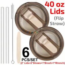 6PCS/SET, Compatible With Stanley Cup 40 Oz, 40 Oz H2.0 Tumbler Flip Straw Leak Proof Lid, 2025 New Upgrade 40oz Tumbler Cup Reusable Removable Replacement No Spill Proof & Splash Resistant Flip Straw Mug Cover For 40oz Cup Accessories, Detachable Leakproof Lids Cover Topper Compatible With 40 Ounce Cup (1set Includes 2pcs Replacement Lids, 2pcs (8.8 Inch) Straws, 1pc (9 Inch) Brush, 1pc Removal Tool Wrench) - cho 40 oz Sta... Cốc thủy tinh - Xem 18