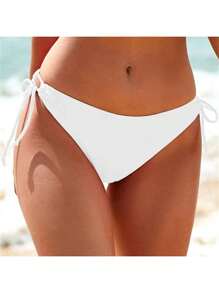 Women's Low Waist Swim Shorts Solid Color Side Tie Up Bathing Suit Bottoms For Seaside, Beach - 白色 - 查看 2