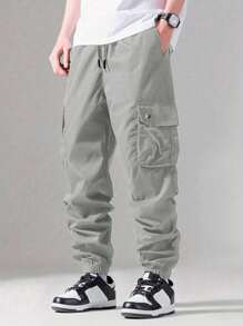 Shendy Vendy Pantalones Jogger Con Puños Y Cintura Elástica Con Cordón Y Bolsillos Inclinados Sueltos Para Hombre