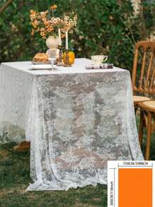 Mantel rectangular de encaje blanco bordado, estilo francés retro, para festivales, bodas, fondos de fotografía, tela decorativa - Blanco - Ver 14