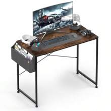 Tiger Stripes Wooden Office Computer Desk Workstation With Storage Bag - Stylish Writing Table For Enhanced Productivity