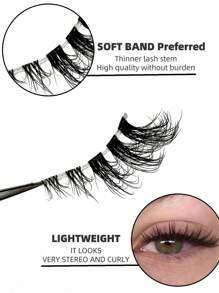 7 对半睫毛，带透明带，猫眼尾，细长睫毛，自然外观，纤细仿貂皮睫毛，蓬松柔软假睫毛，自然妆容，适合圣诞妆容，圣诞礼物 - 眼尾拉長款 - 查看 2