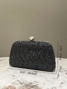 1pc Elegant Black Shiny Rhinestone Embellished Double-Sided Women's Clutch Bag, Formal Evening Party Wedding Handbag, Suitable Gift For Ladies - Black - View 3