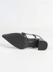 Women's Pointed Toe Chunky Heel Backless Fashion Sandals - Blue - View 5