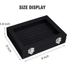 Rings Organizer Tray Slots Velvet Jewelry Earring Storage Box With Transparent Lid Jewelry Display Wife Mom Women (Beige) - Black - View 2
