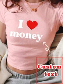 Personalized Christmas Shirts, Custom Women's T-Shirts - Add Your Own Pictures/Texts (Family Photos/Selfies/Statements/Slogans) To Design Your Own Personalized Printed T-Shirts, Thanksgiving, Mardi Gras, Christmas Personalized Small Shirts, Y2k Crop Top Shirts, Logo | Business | Wedding Gifts | Party Costumes | Birthday Gifts | Halloween Costumes | Christmas Costumes - Pink - View 2