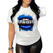 WDIRARA Women's Lips Print T Shirts Short Sleeve Round Neck Casual Summer Tee Top - White - View 1