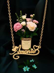 Naamketting met hart, ketting met naam voor koppels, sieraden voor moeders, gepersonaliseerd cadeau, cadeau voor haar, verjaardagscadeau eenvoudig doe-het-zelf cadeau met aangepaste naam, luxe aanpasbare naam goudkleurige modieuze charmante ketting,