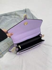 Leather Belt Decor Flap Top Handle Shoulder Bag - Mauve Purple - View 7
