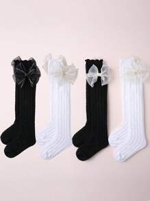 4 pary dziecięcych czarno-białych skarpetek do kolan/za kolano, odpowiednie na święta i do codziennego noszenia