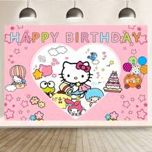 Sanrio Licensed 1PC Sanrio Love Kitten Birthday Party Decorative Background Banner Cartoon Theme Shower Party Perfect Decorative Items Bedroom Tapestry Photo Background Booth Props 82.7*59.1 *39.4/39.4*29.5 Inches