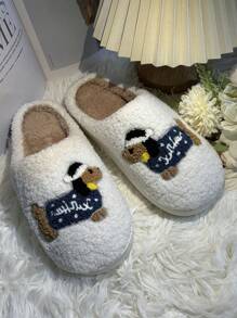 时尚秋冬卡通可爱粉兔冰淇淋樱桃猴家居拖鞋厚实防滑适合室内/室外穿着