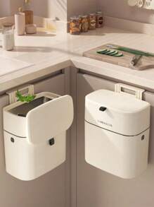 1 件悬挂式垃圾桶，带盖小垃圾桶，适用于厨房橱柜门或水槽，带盖浴室垃圾桶，食物垃圾容器，堆肥箱，带后墙挂钩，厨房，浴室，家庭，家居用品 - 杏色 - 查看 4