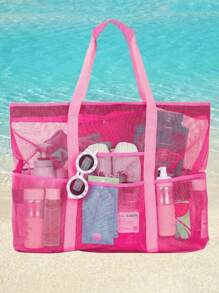 大容量网状单肩包，轻便可折叠沙滩包，便携式旅行包