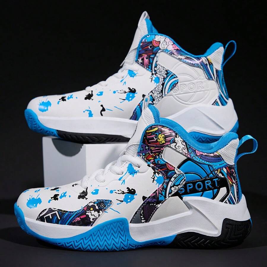 Kids' Basketball Shoes, Casual Style Ankle Support Sports Sneakers, Non-Slip For Boys And Girls - White - View 1