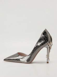 欧美风格奢华性感女鞋时尚金属花朵装饰尖头镂空高跟凉鞋 - 銅色 - 查看 2