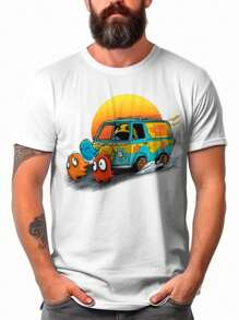 Pac Man Scobydoo T-Shirt Cartoon Movie Series Blouse Shirt Unisex 100% Cotton New Release Shipping Various Colors!! PLUS SIZE - White - View 2