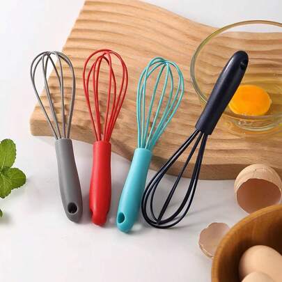 1pc Mini Silicone Egg Beater - Portable Handheld Egg Tool, Small Size, Heat-Resistant Kitchen Egg Whisk, Home Egg Mixer, Professional, Won't Scratch Pots, For Cooking, Baking, Mixing, Baking Tools, Suitable For Chocolate, Eggs, Cream, Butter