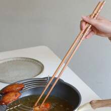 1pair Japanese Style Extra Long Jujube Chopsticks For Cooking And Eating Fried Foods, Noodles, Etc.,Kitchen,Christmas Gift - Khaki - View 6