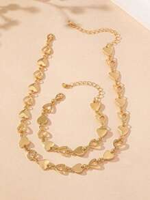 2 Pieces Necklace And Bracelet Set With Elegant And Stylish Heart-Shaped Cutout Design - An Ideal Gift Choice For Girls, Daily Life Accessories