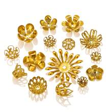 50pcs Stainless Steel Plated 18K Gold Hollow Flower Pedestal Plated Diy Handmade Flower Pedestal Bead Cap Beaded Jewelry Accessories
