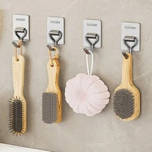 2 PIEZAS Gancho de acero inoxidable, colgador de pared sin taladro y sin rastro, gancho adhesivo para cocina, baño, puerta, dormitorio, soporte de pared resistente para almacenamiento