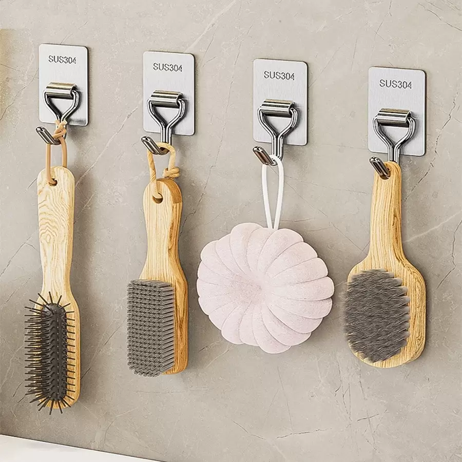 2 PIEZAS Gancho de acero inoxidable, colgador de pared sin taladro y sin rastro, gancho adhesivo para cocina, baño, puerta, dormitorio, soporte de pared resistente para almacenamiento