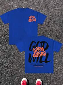 (220g Pure Cotton T-Shirt)  Men's Summer Round Neck Short Sleeved Casual Pure Cotton Print GOD WILL OPEN DOORS