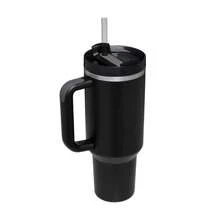 Tasse isotherme personnalisée de 1200 ml / 40 oz, bouteille d'eau en acier inoxydable, tasses à café avec anse, boissons isothermes pour l'extérieur, mug isotherme pour voiture à double paroi, couvercle avec paille en acier inoxydable